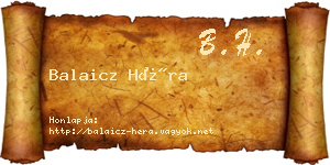 Balaicz Héra névjegykártya